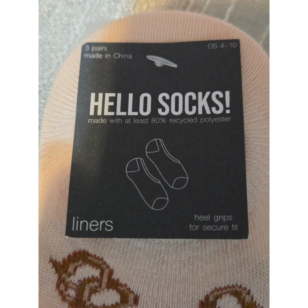Hello Socks! Womens 3 Pack Liner Socks Hot Dog Pretzel Striped Size 4-10 NWT